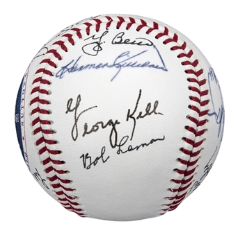 1998 Hall of Famers Multi Signed Baseball With 15 Signatures Including Feller, Berra, & Doby (Doerr Family LOA) 